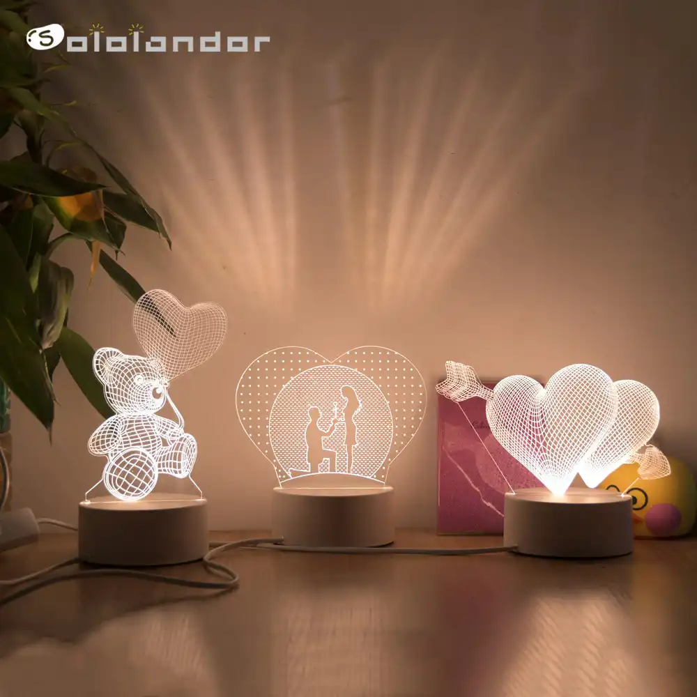 romantic love 3d lamp heart-shaped balloon acrylic led night