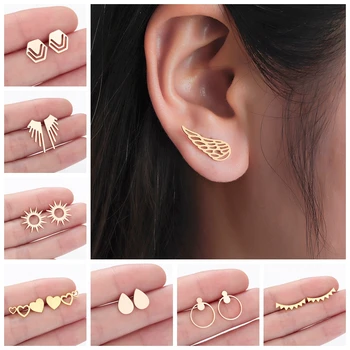 

Women's Earrings Hexagon Wings Water Drop Geometric Stud Earrings Vintage Fashion Jewelry Ladies Gift Gold Earring Gift