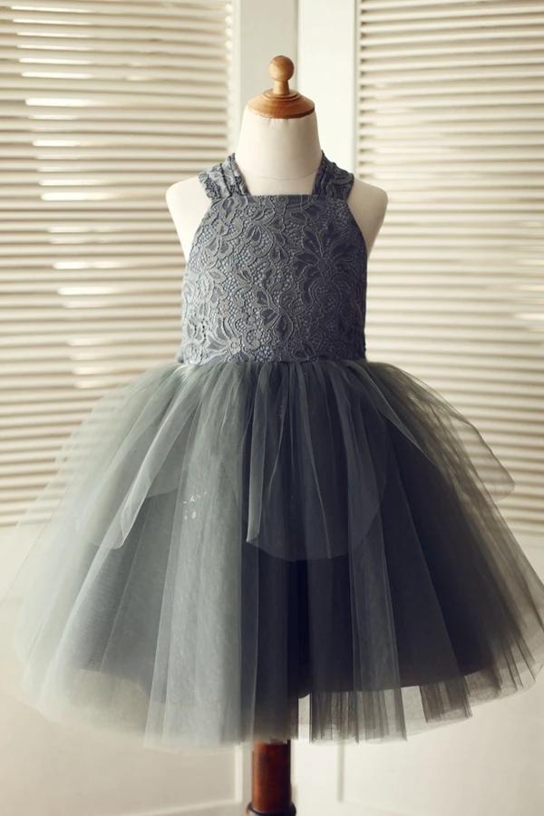 Ball Gown Lovely Flower Girl Dress 2019 Gray Halter Lace Tulle Dress with Big Bow Crossed Straps Dress for Wedding Party "
Ball Gown Lovely Flower Girl Dress 2019 Gray Halter Lace Tulle Dress with Big Bow Crossed Straps Dress for Wedding Party "