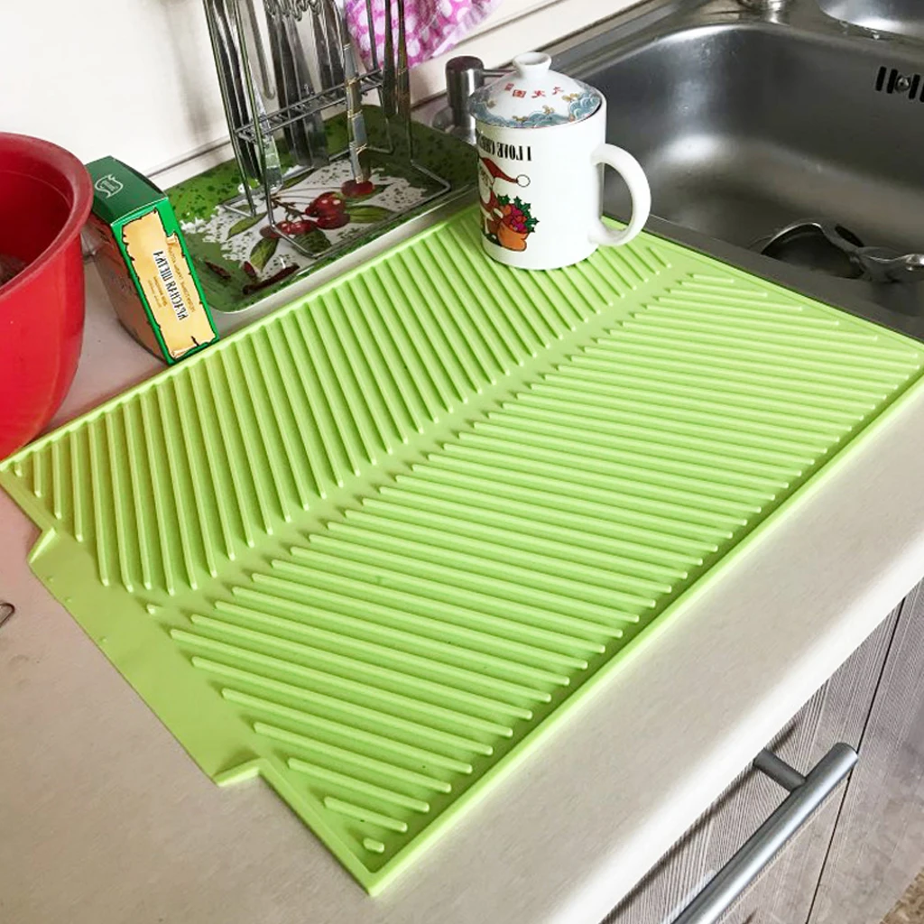 Home Kitchen Sink Silicone Drain Mats Dishes Cups Drying Pads Non-slip 2 Color 