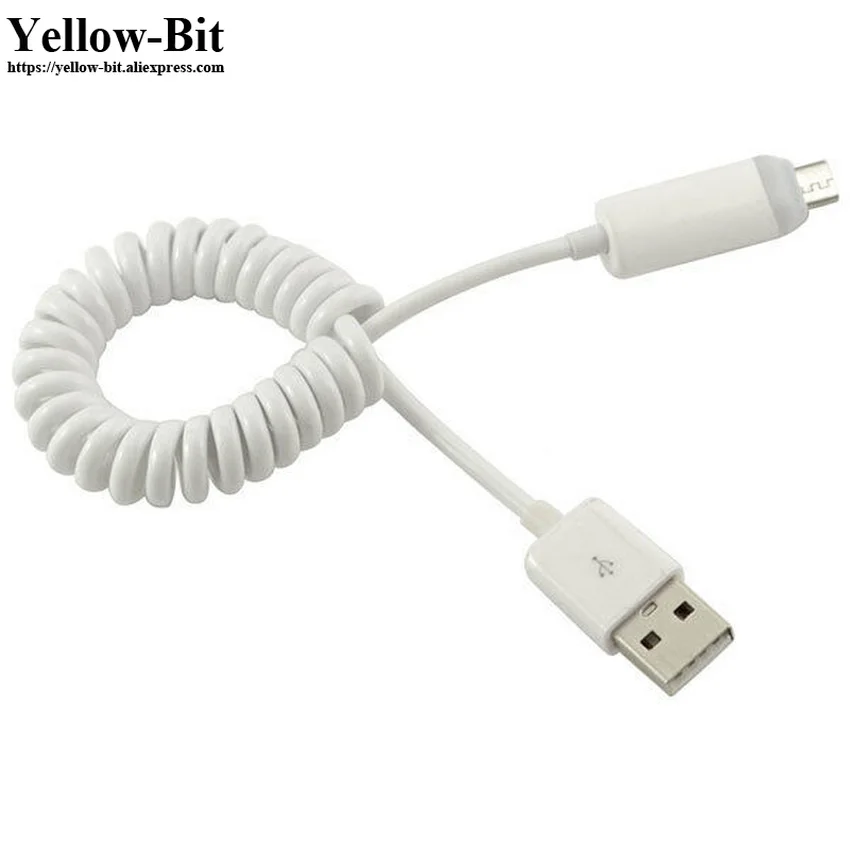 Спиральный USB2.0 A штекер для Micro USB B 5Pin адаптер пружинный кабель шнур 1 метр|Кабели