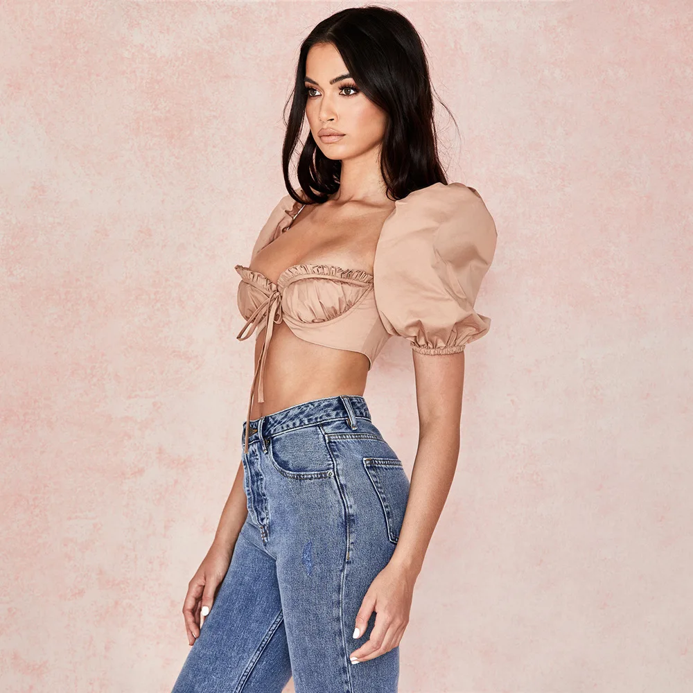 Cryptographic Vintage Square Collar Brandy Melville Women Top and Blouse Shirts Sexy Backless Crop Tops Puff Sleeve Blusas Mujer Cryptographic Vintage Square Collar Brandy Melville Women Top and Blouse Shirts Sexy Backless Crop Tops Puff Sleeve Blusas Mujer