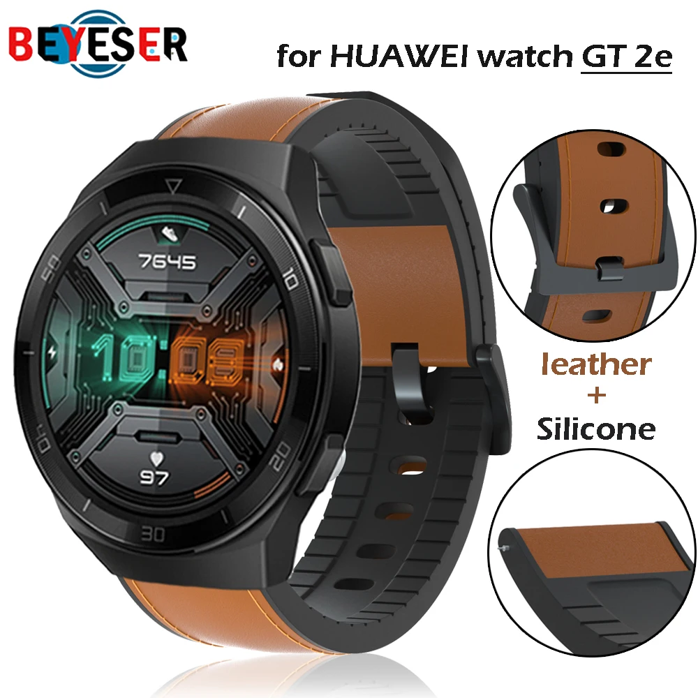 

22mm Silicone+Leather Straps Watchband Wristband For Huawei Watch GT 2e Wriststrap Bracelet For Huami Amazfit GTR 47mm Strap