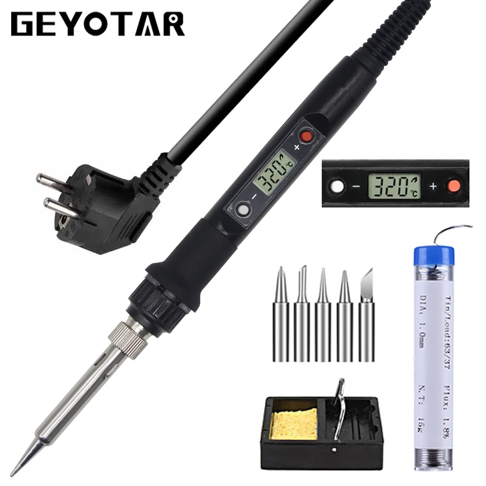 GEYOTAR EU 220V 80W LCD Electric Soldering Iron Adjustable Temperature Iron with Soldering Iron Tips Welding Wire
GEYOTAR EU 220V 80W LCD Electric Soldering Iron Adjustable Temperature Iron with Soldering Iron Tips Welding Wire