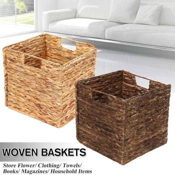 2 PCS Manual Woven Storage Baskets Containers Natural water hyacinth Storage Organizer Box Metal frame woven straw baskets 
2 PCS Manual Woven Storage Baskets Containers Natural water hyacinth Storage Organizer Box Metal frame woven straw baskets