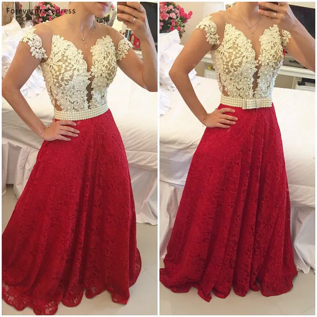 

A Line Prom Dress High Quality Lace Beaded Sashes Evening Party Gown