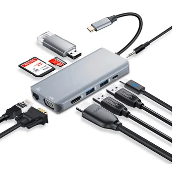 USB-C HUB adapter HUB 10 in 1 Thunderbolt 3 Type C Adapter Dock 3 USB 3.0 Port 4K HDMI 1080P VGA
USB-C HUB adapter HUB 10 in 1 Thunderbolt 3 Type C Adapter Dock 3 USB 3.0 Port 4K HDMI 1080P VGA