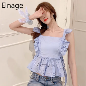 Elnage Korean Fashion Solid Hollow Out Lace Shirts Sexy Sleeveless Summer Tops Slim Short Blouse High Waist Women Clothes 5A615
Elnage Korean Fashion Solid Hollow Out Lace Shirts Sexy Sleeveless Summer Tops Slim Short Blouse High Waist Women Clothes 5A615