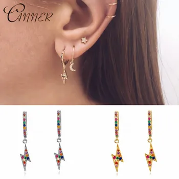 CANNER Punk Lightning Stud Earrings 925 Sterling Silver Multicolor CZ Mini Zircon Lightning Pendant Hanging Earrings for Women 
CANNER Punk Lightning Stud Earrings 925 Sterling Silver Multicolor CZ Mini Zircon Lightning Pendant Hanging Earrings for Women