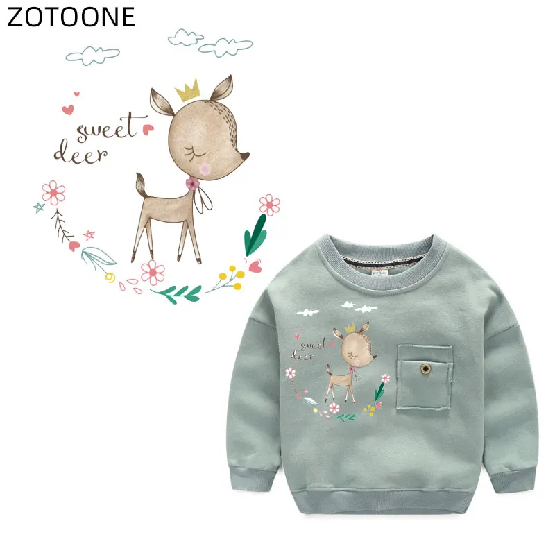 ZOTOONE животных нашивки с оленями Утюг на Цветочная аппликация для одежды передачи