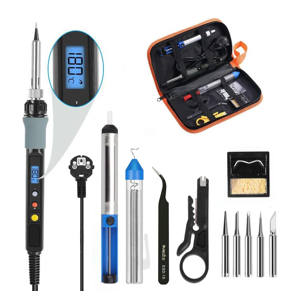 220V 60W 80W Digital Adjustable Temperature Electric Soldering Iron kit with Desoldering Pump Soldering Tips wire Welding Tools
220V 60W 80W Digital Adjustable Temperature Electric Soldering Iron kit with Desoldering Pump Soldering Tips wire Welding Tools