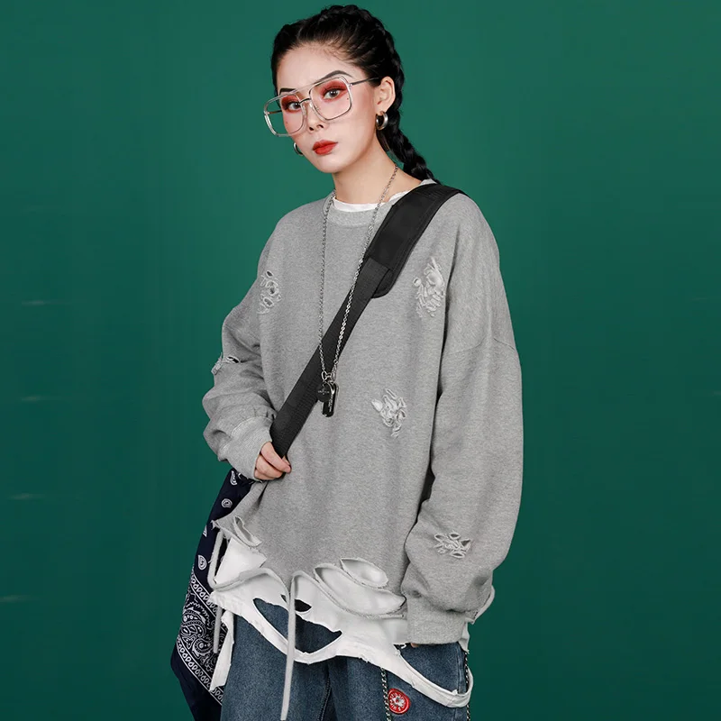 Hole Sweatershirt Female 2019 New Loose Hip Hop Jacket Korean Student Long Sleeve Shirt Early Autumn Thin Section Women's 
Hole Sweatershirt Female 2019 New Loose Hip Hop Jacket Korean Student Long Sleeve Shirt Early Autumn Thin Section Women's