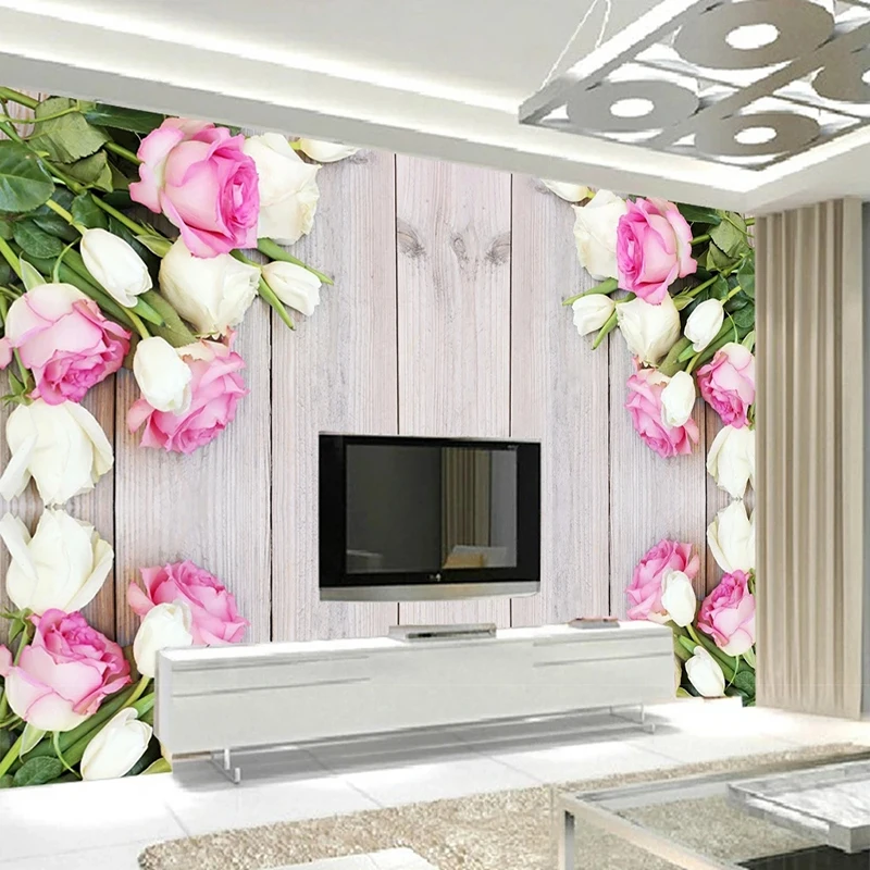 

Custom Any Size Mural Wallpaper 3D Rose Wood TV Background Wall Papel De Parede Fresco Tapety Painting Sticker Home Décor Tapiz