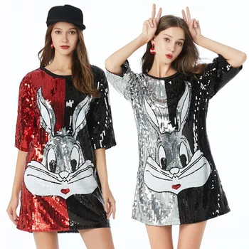 Casual straight Patchwork short Sleeve Sequined Mini Cartoon Embroldery Sexy Black Red Silver Club Party Plus Size Women Dress
Casual straight Patchwork short Sleeve Sequined Mini Cartoon Embroldery Sexy Black Red Silver Club Party Plus Size Women Dress