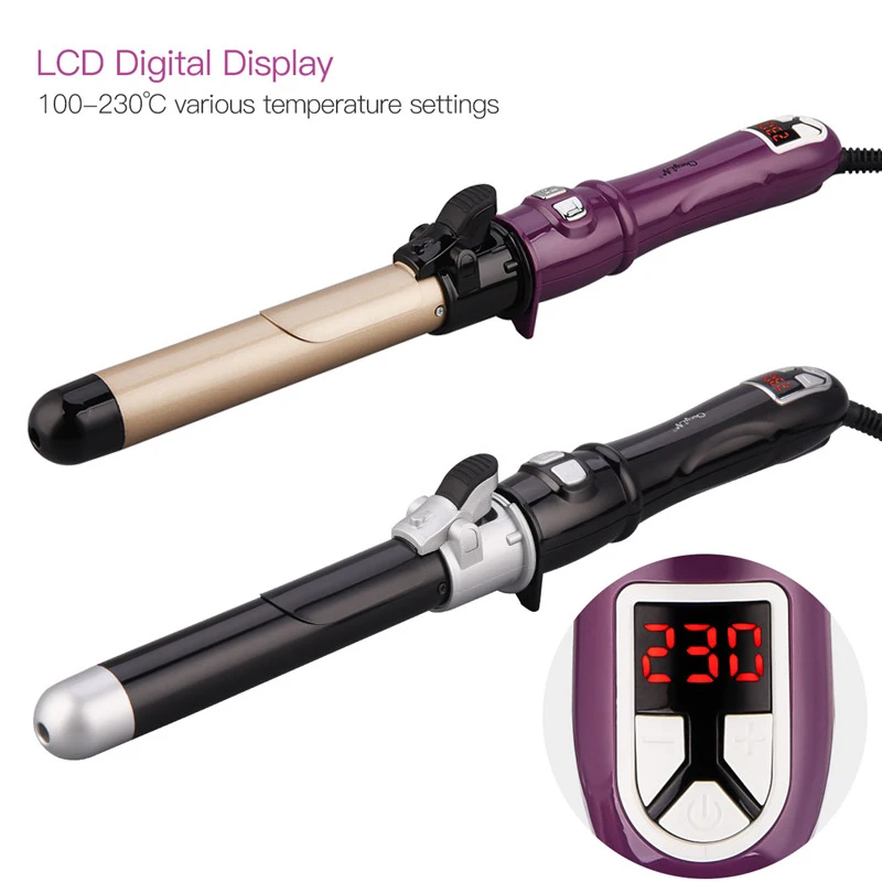 

LCD Digital Auto Rotary Hair Curler Tourmaline Ceramic Rotating Roller Wavy Curl Magic Curling Wand Irons Fast Heating Styling