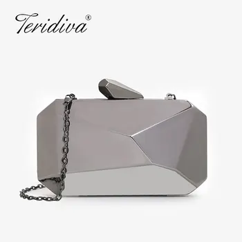 

Women Handbags Metal High Quality Hexagon Clutches Fashion Geometric Mini Party Black Evening Purse Silver Bags Gold Box Clutch