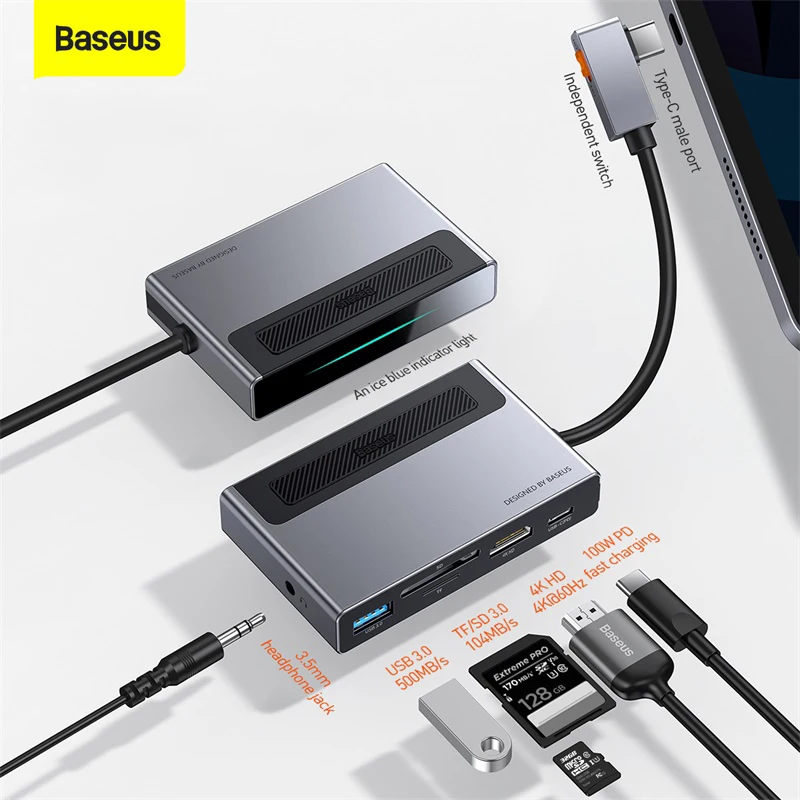 Baseus USB C HUB Type to 3.0 RJ45 4K HD Adapter Dock for MacBook Pro SD Card Reader Fabric 6 Ports Splitter | Компьютеры и офис