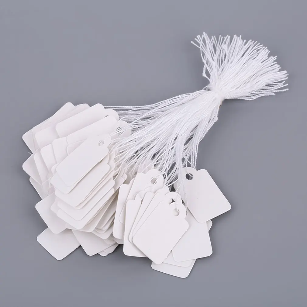 Фото Прямоугольный белый ценник без рисунка 100 шт. со шнурком бирка для ювелирных