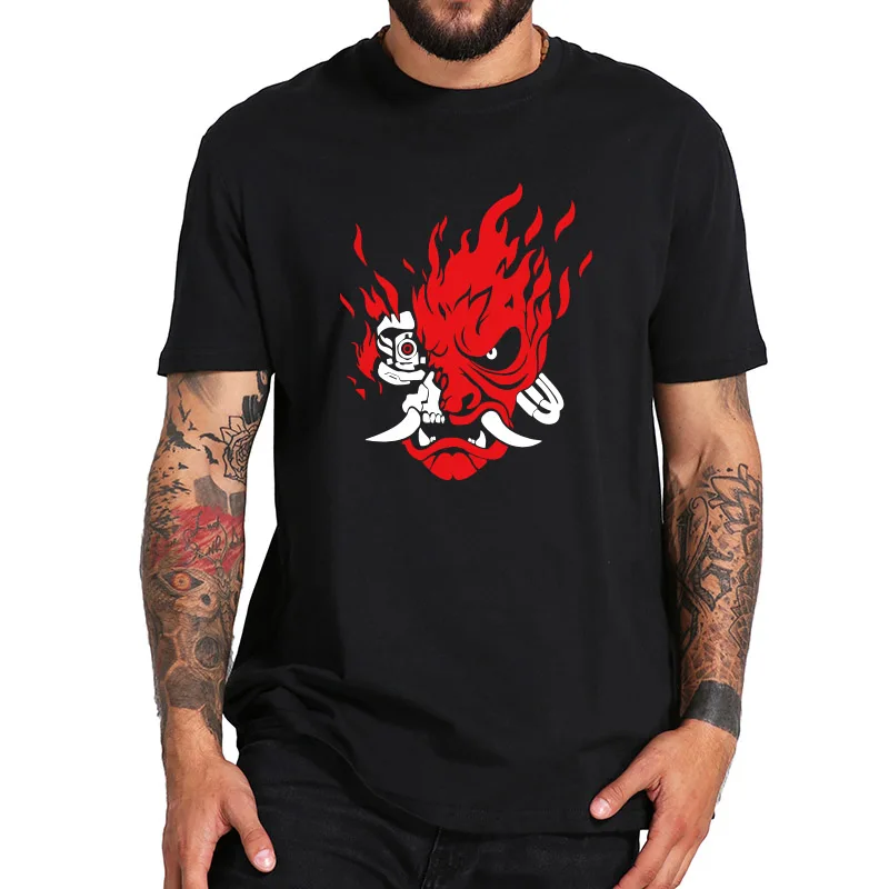 EU Size Samurai Demon Tshirt Cool Harajuku 100% Cotton Short Sleeved Japanese Warrior T shirt