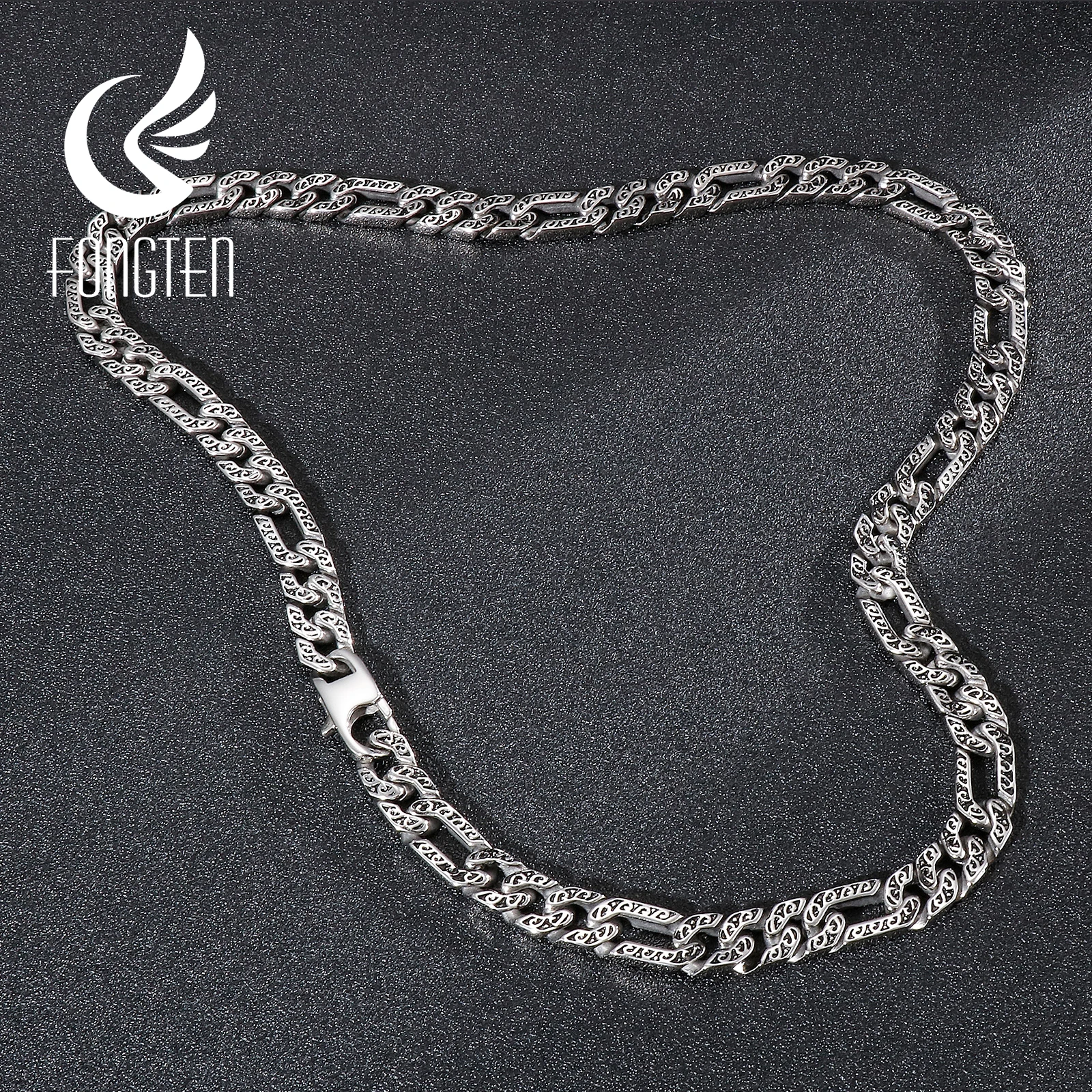

Fongten 10mm Figaro Chain Men Necklace Stainless Steel Cuban Chain Charm Choker Necklace Male Silver Color Heavy Jewelry