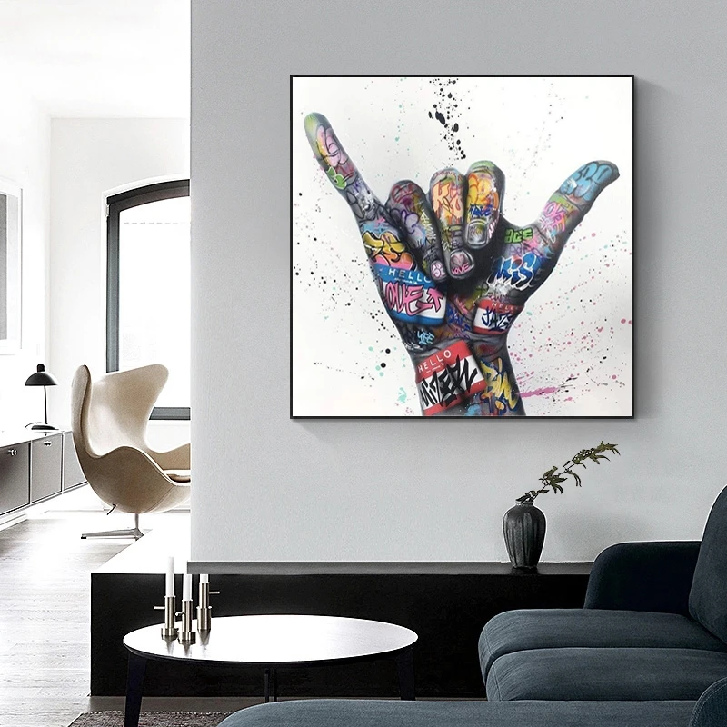 

Abstract Inspirational Victory Gesture Poster Graffiti Art Canvas Painting Posters and Prints Wall Art Picture for Living Room