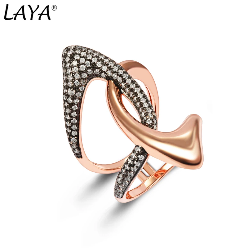 

LAYA 925 Sterling Silver Shining Zircon Gothic Thumb Black Ring For Women Men Irregular Personality Luxury Jewelry 2022 Trend