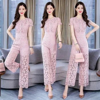 Lady Short Sleeve Jumpsuit Women Hollow Lace Rompers Temperament Overalls Casual Wide Leg Jumpsuits
Lady Short Sleeve Jumpsuit Women Hollow Lace Rompers Temperament Overalls Casual Wide Leg Jumpsuits
