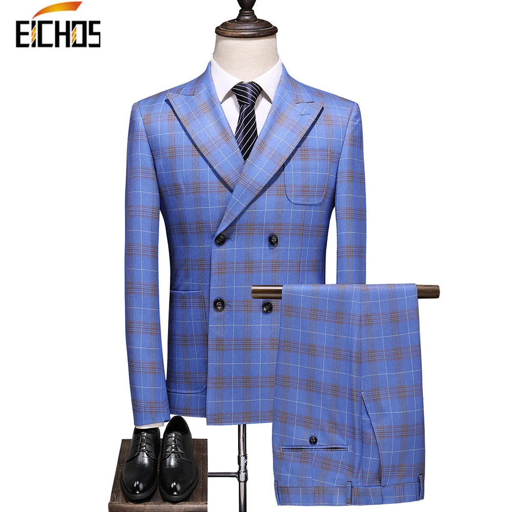 Mens Suits 3 Piece Double Breasted Suit Light Blue Plaid Design 2020 Slim Fit Masculino Groom Wedding Dress Suit for Best Men
Mens Suits 3 Piece Double Breasted Suit Light Blue Plaid Design 2020 Slim Fit Masculino Groom Wedding Dress Suit for Best Men