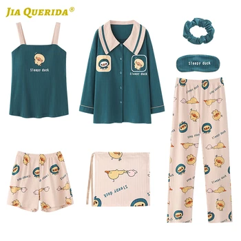 New Pj Set Pajamas Set Long Sleeve Long Pants Spring Autumn 7 Pieces Pajamas Woman Sleepwear Turn Down Collar Cartoon Printing
New Pj Set Pajamas Set Long Sleeve Long Pants Spring Autumn 7 Pieces Pajamas Woman Sleepwear Turn Down Collar Cartoon Printing
