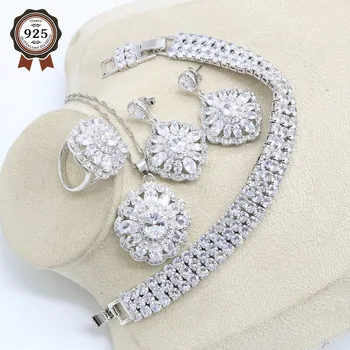 Silver Color Bridal Jewelry Set for Women White Cubic Zirconia Bracelet Earrings Necklace Pendant Ring Birthday Gift
Silver Color Bridal Jewelry Set for Women White Cubic Zirconia Bracelet Earrings Necklace Pendant Ring Birthday Gift