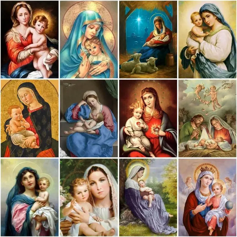 

CHENISTORY Paint By Numbers Virgin Mary And Child Drawing On Canvas Pictures By Number Religion Figure Kits Handpainted Art Home