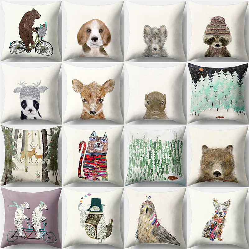 

Cute Animal Pillow Case Dog Deer Bear Cushion Cover Home Decorative Sofa Living Room Pillowslip 45x45cm Custom Pillowcase
