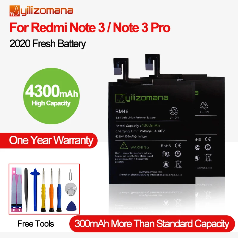 YILOZOMANA Original Replacement Batteries High Capacity BM46 For Xiaomi Redmi Note 3 / Note 3 Pro Phone Battery 4300mAh
YILOZOMANA Original Replacement Batteries High Capacity BM46 For Xiaomi Redmi Note 3 / Note 3 Pro Phone Battery 4300mAh