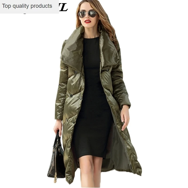 2020 Women Winter Down Coat Slim Solid Large Size Long Jacket Temperament Thicken Fashion Warm Outerwear CW072 | Женская одежда
