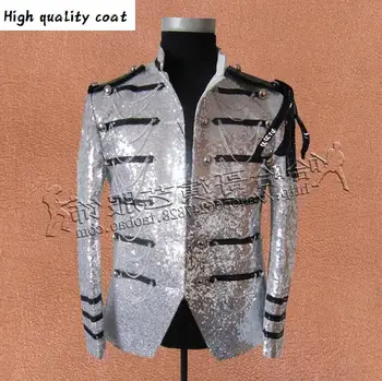 

Black Men's Silver Red Glitter Jacket Coats Korean Men Slim Fashion Suits Nightclub Male Singer High Density Sequined Costumes