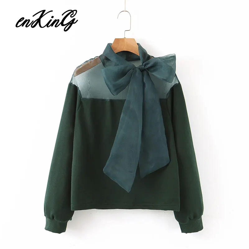 2019 women sweet patchwork sweatshirts bow tie decorate see through long sleeve pullovers solid outwear casual tops 
2019 women sweet patchwork sweatshirts bow tie decorate see through long sleeve pullovers solid outwear casual tops