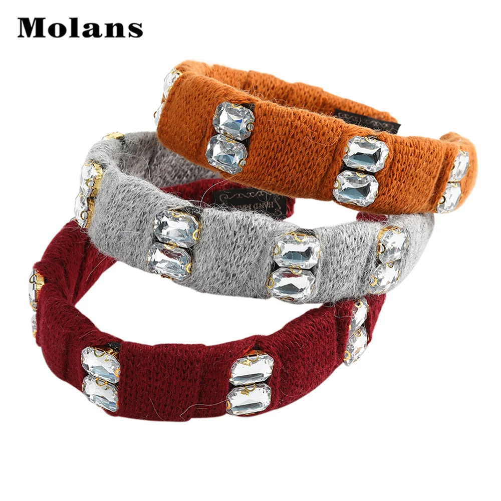 MOLANS Spring Knit Rhinestone Headband Solid Wide Crystal White Gem Hair Band Hoop Bezel For Women Accessories Headdress |