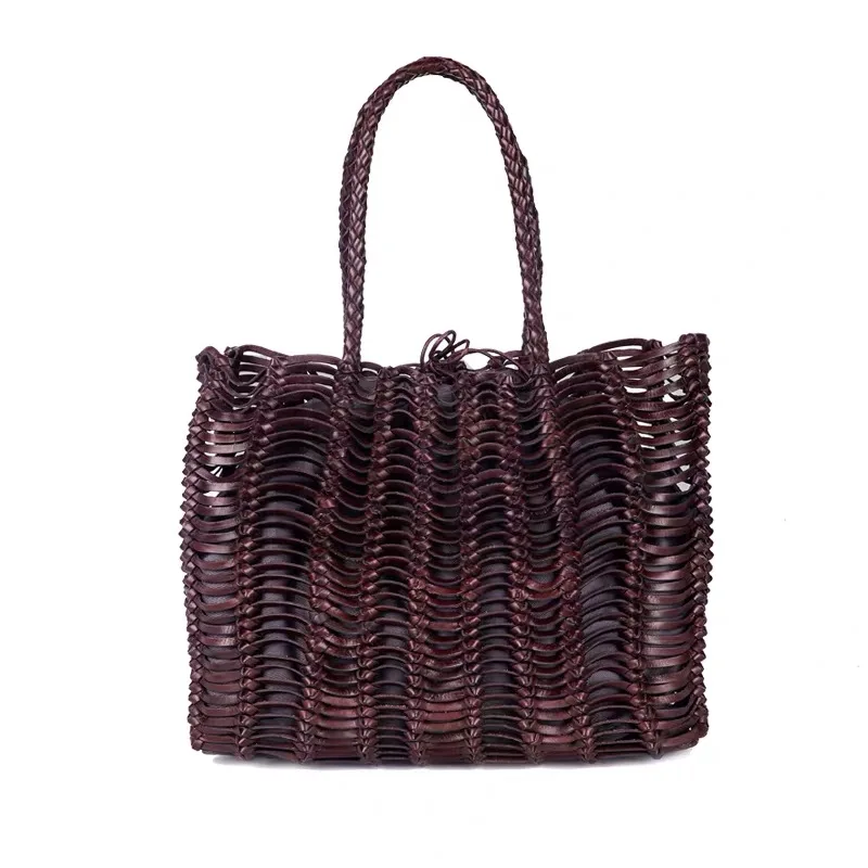 Authentic Cowskin Women Top Handle Knitted Basket Handbag Genuine Leather Female Handmade Totes Vintage Lady Single Shoulder Bag
Authentic Cowskin Women Top Handle Knitted Basket Handbag Genuine Leather Female Handmade Totes Vintage Lady Single Shoulder Bag