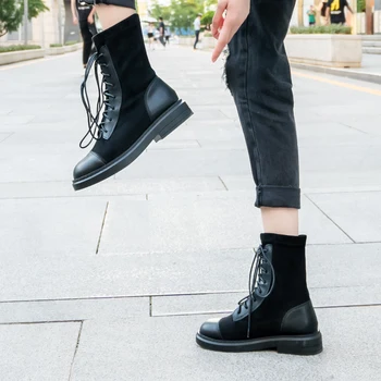 Boots mid-calf shoes woman microfiber flat with Lace-up boots women leather autumn winter shoes platform martin black 2020 Party
Boots mid-calf shoes woman microfiber flat with Lace-up boots women leather autumn winter shoes platform martin black 2020 Party