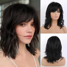 

Remy Human Hair Blend Capless Costume Wig Black Long Natural Wave Layered Haircut Costume Wig for Women Natural Hairline bangs