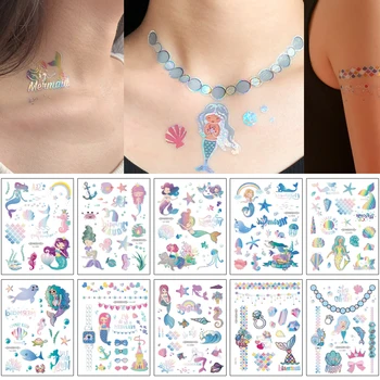 Laser Mermaid Tattoo Metallic Flash Cute Cartoon Sea Animal Fish Scale Necklace Jewelry Design for Kids Temporary Body Art Tatoo
Laser Mermaid Tattoo Metallic Flash Cute Cartoon Sea Animal Fish Scale Necklace Jewelry Design for Kids Temporary Body Art Tatoo