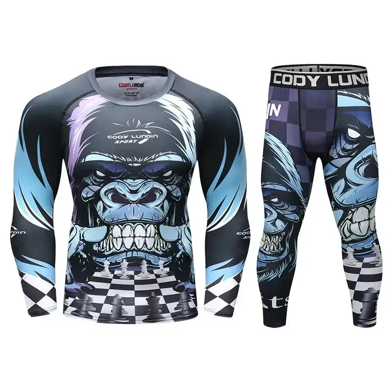 

2 Pieces Muay Thai Men MMA Kickboxing Sport Suit Men's MMA BJJ Rashguard T Shirts Rash Guard Fitness Tracksuit Boxing Jersey Set