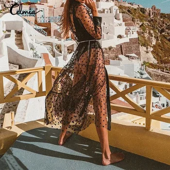 Women Bohemian Polka Dot Maxi Long Dress Summer Sundress 2020 Celmia Casual See Through Long Sleeve Vestidos Robe Party S-5XL
Women Bohemian Polka Dot Maxi Long Dress Summer Sundress 2020 Celmia Casual See Through Long Sleeve Vestidos Robe Party S-5XL