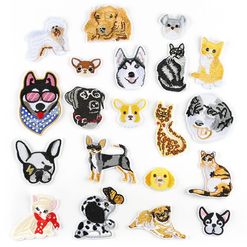DIY clothing sewing supplies patch Cute Embroidered Cats Dogs Animal Head pattern for Children shirts Trousers Holes Patches | Дом и сад