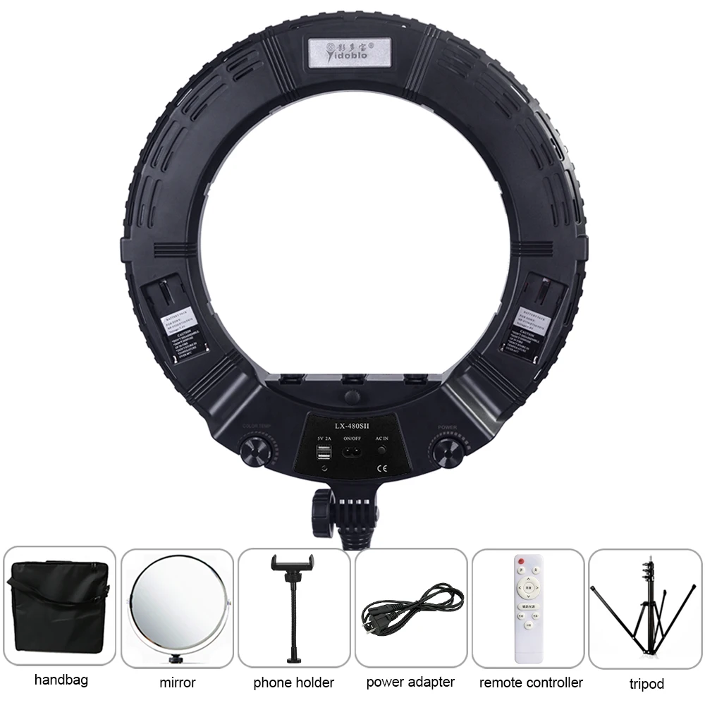 Yidoblo Warm & Cold Light LX-480SII 48W Ring Light Kit LED Ring Lamp SMD LEDS Video Light Lamp Makeup Lighting + Stand (2M)+ Bag
Yidoblo Warm & Cold Light LX-480SII 48W Ring Light Kit LED Ring Lamp SMD LEDS Video Light Lamp Makeup Lighting + Stand (2M)+ Bag