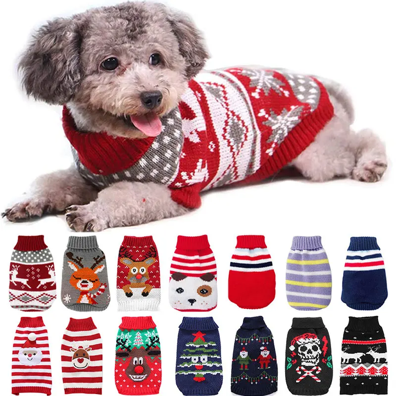 

Warm Dog Clothes For Small Medium Dogs Knitted Cat Sweater Pet Clothing Chihuahua Bulldogs Puppy Christmas Costume Coat Winter