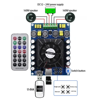 TDA7498E High Power digital Stereo Amplifier board 160Wx2 Audio AMP Module home theater Car amplificador USB TF Card XH-A123
