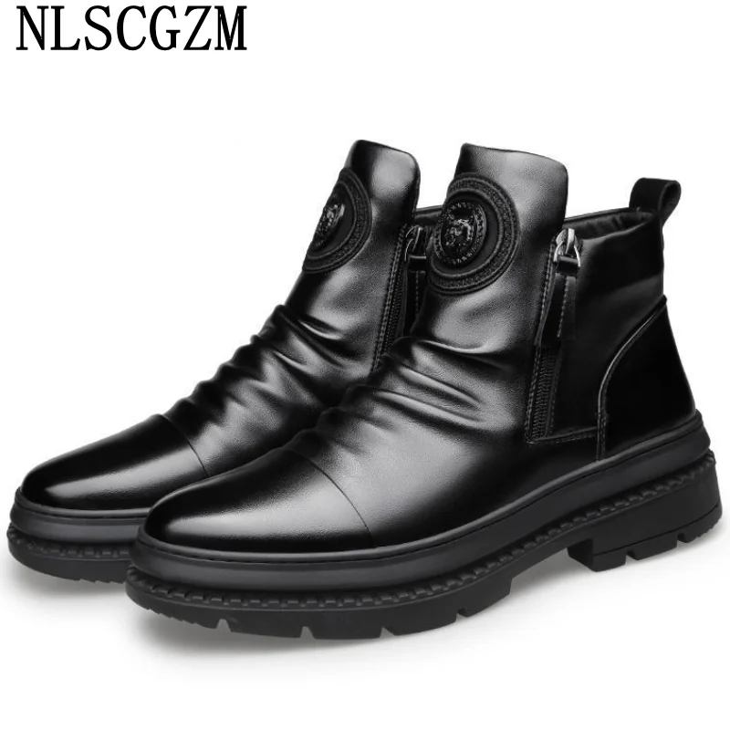 

Chunky Chelsea Boots Men Platform Shoes for Man 2024 Ankle Boots Homme Motorcycle Boots Man Leather Casual Shoes Men Chaussure
