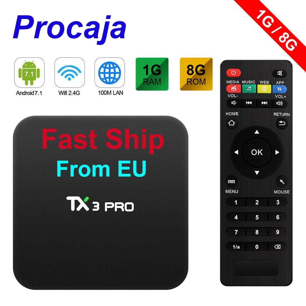 

Procaja TX3 Pro Android 7.1 TV Box TX3Pro Android TV Box Amlogic S905W 1G RAM 8G ROM 4K 64BIT DLNA Miracast WiFi LAN - 1GB/8GB