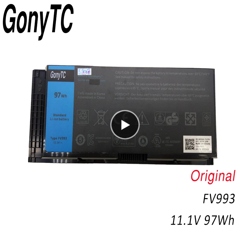 GONYTC FV993 Battery For DELL Precision M6600 M6700 M6800 M4800 M4600 M4700 FJJ4W PG6RC R7PND OTN1K5 11.1V 97WH
GONYTC FV993 Battery For DELL Precision M6600 M6700 M6800 M4800 M4600 M4700 FJJ4W PG6RC R7PND OTN1K5 11.1V 97WH